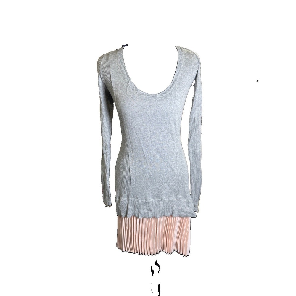 Victoria's Secret Tunic Sweater Women M Gray Pink Excellent Pleated Hem Cashmere